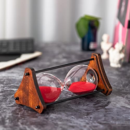 Hourglass Timer 60 Minute, Triangle Wooden Sand Timer, Red
