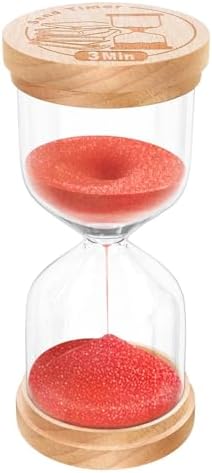 3 Minute Sand Timer, Wooden Hourglass Sand Clock, Small Wood Red 3 Min Hour Glass, Five Minutes Sandglass for Brushing Teeth, Reloj De Arenai, Classroom, Game, Kitchen, Home, Office
