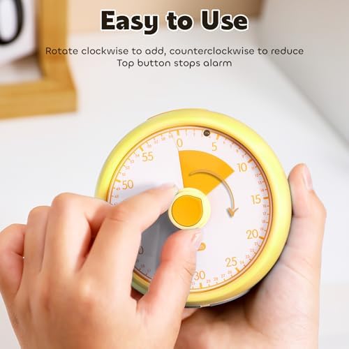 Visual Timer for Kids 60-Minute Countdown Timer with Optional Alarm, Focus Tool for ADHD & Autism, Time Management for Homework, Chores, Office, Kitchen, Teaching & Study Routines (Yellow)