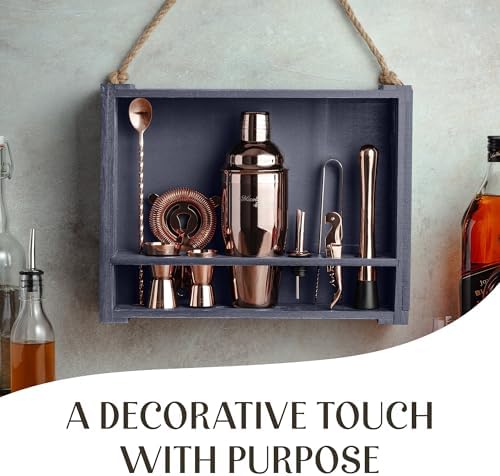 Mixology & Craft Rustic Cocktail Shaker Set – Includes Wood Stand, Complete Barware Kit with 24 Oz Shaker, Dual Jiggers, Pourers, Muddler, Strainer – Perfect for Home Bartenders (Copper)