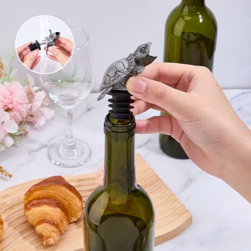 DICOSMETIC 1Pc Sea Turtle Wine Pourer Bottle Stopper Turtle Wine Aerator Pourer Spout Alloy Reusable Glass Bottles Leakproof Plugs Replacement Animal Liquor Bottles Pourers for Party Home Bar