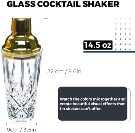 Glass Cocktail Shaker 14.5oz with Strainer