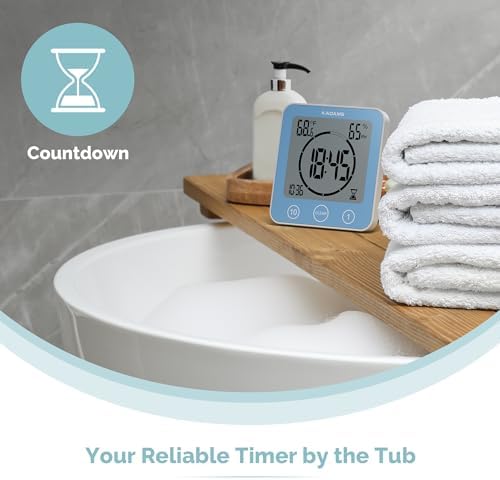 KADAMS Shower Clock Waterproof Bathroom Timer – Digital Wall Clock with Countdown, Magnetic Kitchen Clock with Temperature & Humidity, Suction Cup for Kids Shower Spa Sauna Cook Bath, Blue