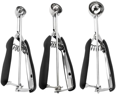 Small Cookie Scoop Set - 3 PCS Include 1 tsp / 2 tsp / 3 tsp Cookie Dough Scoop, Cookies Scoops for Baking, Made of 18/8 Stainless Steel, Good Soft Grips, Quick Trigger Release