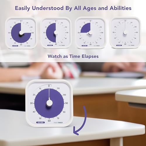 TIME TIMER 120 Minute MOD Education Edition ⁠Visual Timer with Desktop Software for Kids Classroom Learning,Testing,Study Tool &Office Meetings with Silent Operation (White), 3.5" x 3.5" (Pack of 10)