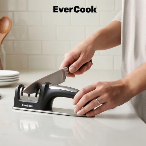Precision Knife Sharpener for Kitchen Knives, 3-Stage Diamond Sharpening System (360/600 Grit), Non-Slip EVA Base, Stainless Steel Accents