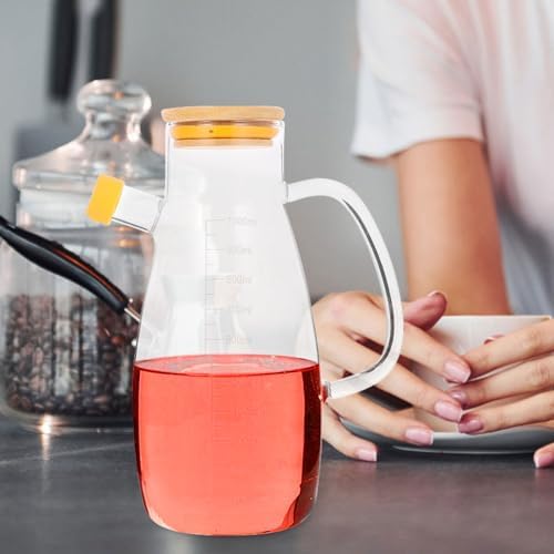Kichvoe Glass Oil Dispenser Bottle with Handle and Scale 34Oz Kitchen Vinegar and Cooking Oil Container Easy Pour and Clean Home Use