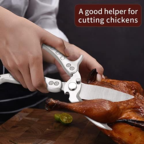 Jasni Heavy Duty Kitchen Shears, Spring Loaded Poultry Shears Stainless Steel Chef Scissors for Bone, Chicken, Poultry, Fish, Food, Meat,Spring-loaded Full Steel Handle