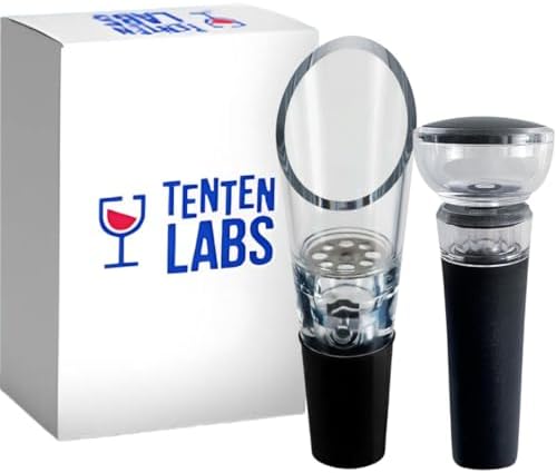 TenTen Labs Premium Wine Aerator Pourer and Wine Pump Stopper (2-pack) - Bottle Stopper - Gift Box Included