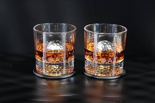 NOBLESIP® Whiskey Chilling Golf Steel Balls 𝗣𝗥𝗘𝗠𝗜𝗨𝗠 ice Set. Easily chill Your Drinks, Cocktails, Beer, Wine, with no Dilution, and no impurities. Whiskey Men, Golfer Bourbon Home bar Gift