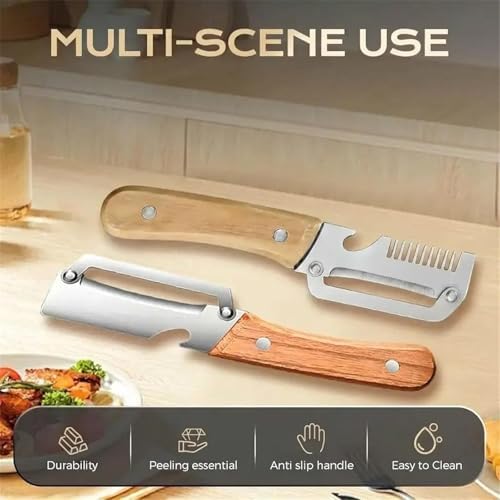 Elite Peeler, Gourmet Knives and Cutlery Set, 2-Pack Multi-functional Vegetable Peeler for Kitchen, 2.5 Mm Stainless Steel Peeler, 3-in-1 Scallion Shredder & Peeler-Stainless Steel, Multi-tool (4)