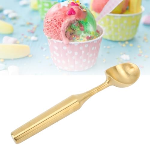Ice Cream Scoop, Metal Ice Cream Scooper, Stainless Steel Ice Cream Scoop, Nonstick Anti Freeze One Piece Scooper Spoon, Long Handle Ice Cream Ball Spoon for Ice Cream, Cookie Dough, Sorbet (Gold)