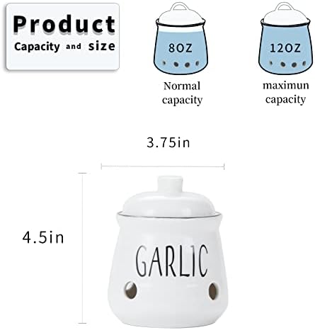 Garlic Keeper with Lid, Ceramic Mini Garlic Container Saver for Countertop, Keep Your Garlic Cloves Fresh