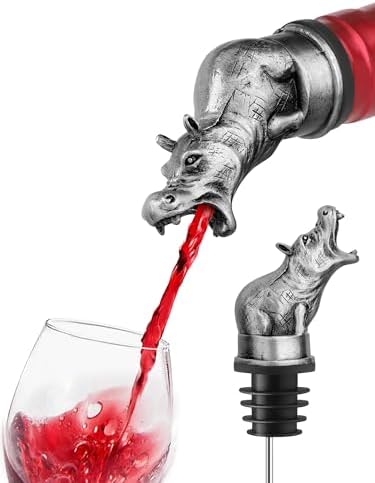 Animal Wine Pourer Spout, Drip Free Bottle Pourer & Stopper for Wine and Liquor Bottles, Funny Gift for Men, Dad, Hostess and Housewarming, Bar Cart Accessory for Holiday Party Decor, Multiple Animal