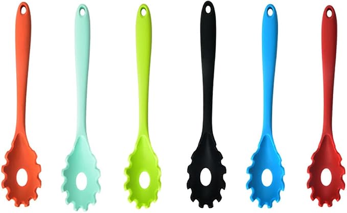 Magik 1-2 Pack Silicone Pasta Fork Heat Resistant Noodle Spaghetti Server Spoon (Black, 2 Pack)