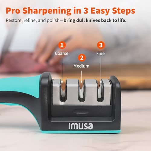 IMUSA Kitchen Knife Sharpener, Manual, Coarse to Fine, Non-Slip Base
