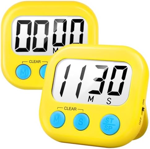 AOUCE Digital Kitchen Timers for Cooking, Timer for Kids 2 Pack Yellow