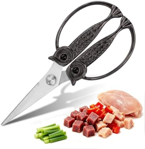 Kitchen Shears Sharp, Black Gun Stainless Steel Owl Scissors.