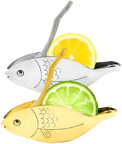 Fish Shape Lemon Squeezer, Stainless Steel Manual Lemon Juicer, Portable Lime Citrus, Heavy Duty Manual Squeeze Hand Press Juice for Cocktails Drinks Cooking (Multicolor)