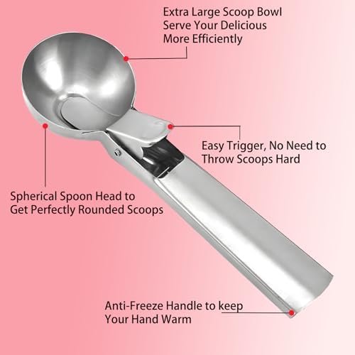 Premium Ice Cream Scoop Set,2 Pcs Stainless Steel Ice Cream Scoop-With Release Trigger,Heavy duty metal,Dishwasher Safe,Suitable for fruit,ice cream,frozen yogurt and sundaes,Small & large