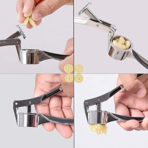 Garlic Press Stainless Steel, Garlic Mincer Tool, No Need to Peel Garlic Ginger Crusher & Masher, Ginger Crusher, Easy-Squeeze Garlic Smasher