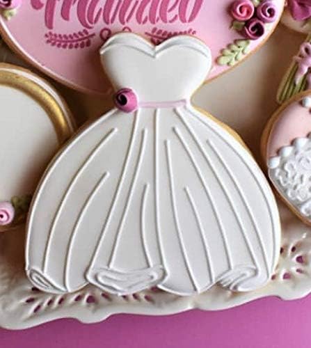 Ann Clark Wedding Cookie Cutters 5-Pc Set (Square Plaque, Wedding Cake, Wedding Dress, Diamond Ring, Double Heart) Made in USA