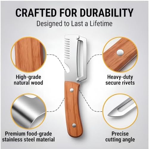 2026 Upgrade 2-in-1 & 3-in-1 Vegetable Peeler Set with Wooden Handle, Built-in Scallion Shredder & Bottle Opener, Multi-Functional Fruit & Veggie Peeler for Home Cooking