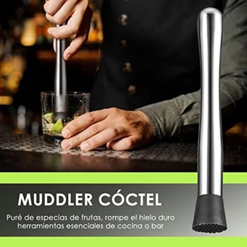 Muddler for Cocktails Bar Spoon Stainless Steel Cocktail Muddler Long Drink Stirrer Bartender Spoon Cocktail Mixing Spoon Muddler and 15ml 30ml Jigger Bar Tool Set for Home
