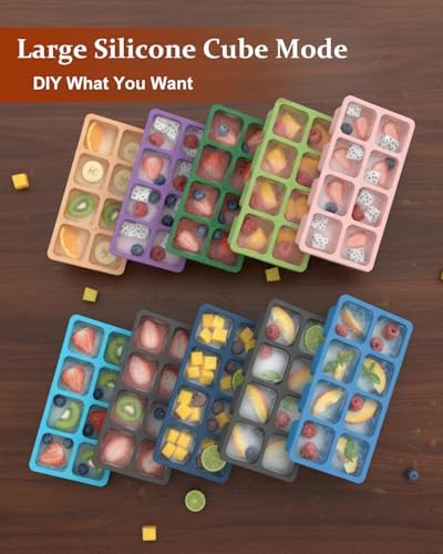 Large Silicone Ice Cube Trays with Lids, ZDPMK 3 Pack Large Ice Cube Molds for Whiskey, Easy-Release 2 Inch Square Big Ice Cube Molds for Freezer, Cocktails, Iced Coffee, Dishwasher-Safe