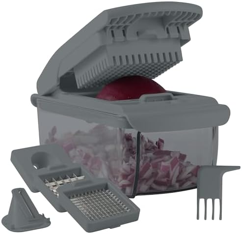 Cook with Color Vegetable Chopper - Multifunctional 11 in 1 Vegetable Chopper with Container - Food Chopper to Dice, Chop, Slice, Julienne and Spiralize, Charcoal