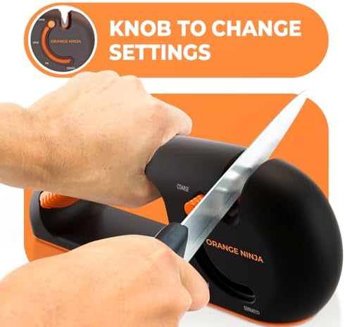 Orange Ninja 4-Stage Knife Sharpener & Serrated Knife Sharpener– Repairs, Sharpens & Polishes Blades with Ergonomic Non-Slip Grip (Pack of 2)