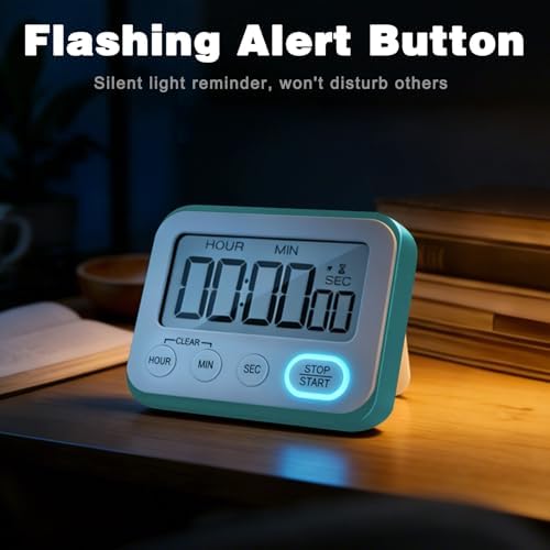 Digital Kitchen Timer Magnetic Loud Alarm, Large LCD Screen Silent/Beeping Multi-Function for Teachers Classroom Kids, Sky Blue