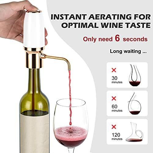Automatic Wine Aerator Pourer Spout, Wine Air Aerator Pourer, Red Wine Aerator, Electric Wine Decanter with Aerator USB Rechargeable, Gifts idea for Wine Lovers White & Gold
