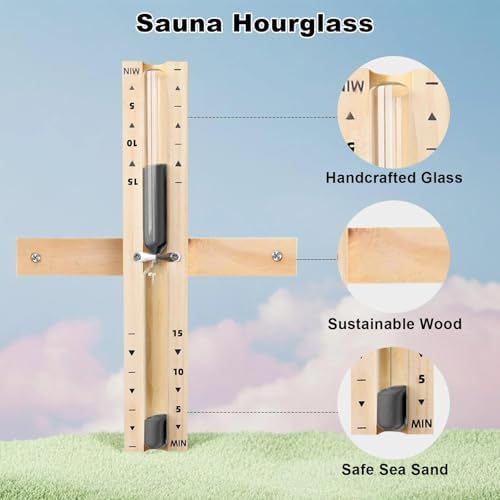 Sauna Timer 15 Minute Black Sand, 360° Rotating Wood Hourglass for SPA Room