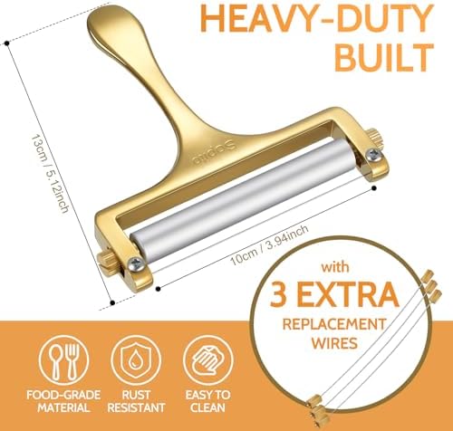 Sopito Stainless Steel Wire Cheese Slicer with 3 Extra Wires, Gold