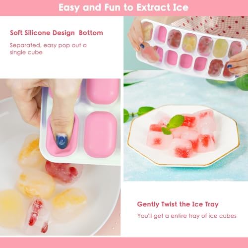 Ice Cube Tray with Lid, 4 Pack Silicone & Plastic Ice Cube Trays for Freezer, BPA Free, Stackable Ice Maker Trays for Freezer, Easy-Release and Flexible Ice Trays for Cocktail, Coffee, Tea
