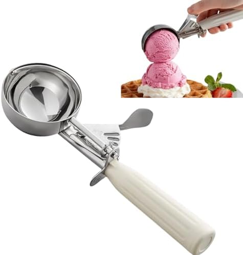 2Pack 3-3/4 OZ Ice Cream Portion Scoop with Trigger Release Food Disher with Ivory Handle #10 Food Portion Control Scoop Ice Cream Scooper Cookie Scooper for Baking