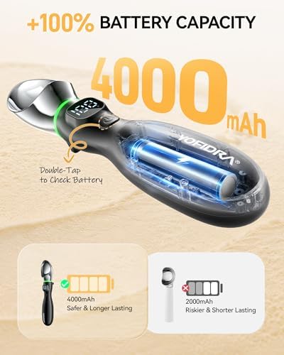 Yofidra Heated Ice Cream Scoop 4000 mAh, Ergonomic Design with Physical On/Off Switch, LED Battery Indicator & Screen Display, IP67 Waterproof for Easy Clean, Stand Design for Hygienic (Black)