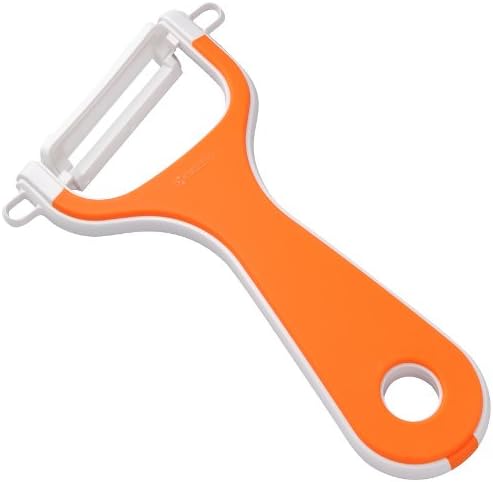 Kyocera CP-NA10X-OR Ceramic Peeler, Rust Free, Easy to Clean Peeler, Orange, Oblique Blade Type, Light and Sharp to Use, Lasting Sharpness, No Chance, Disinfecting Bleaching, Rubber Handle, Made in
