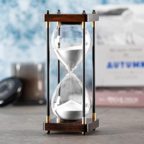 SAMLONG Large Hourglass Timer 60 Minute, Decorative Wood Sand Timer, White