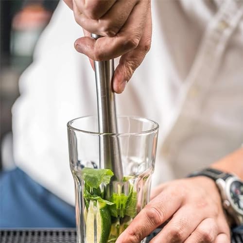 3-Piece Bar Set: Muddler for Cocktails, 8” Cocktail Muddler & Bar Accessories Kit with 10” Mixing Spoon and Jigger | Stainless Steel Bartender Tools for Mojitos Fruit Drinks