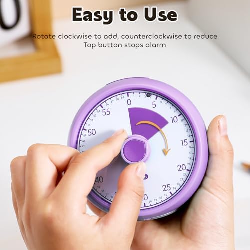 Visual Timer for Kids 60-Minute Countdown Timer with Optional Alarm, Focus Tool for ADHD & Autism, Time Management for Homework, Chores, Office, Kitchen, Teaching & Study Routines (Purple)