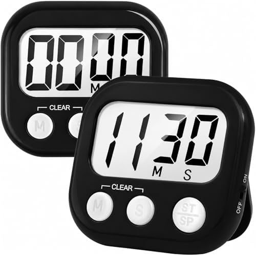 AOUCE Digital Kitchen Timers for Cooking, Timer for Kids 2 Pack Black