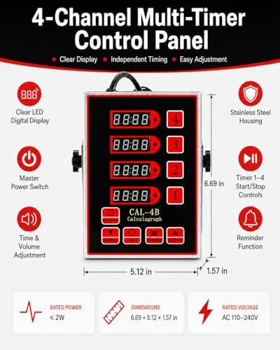 Commercial 4 Channels Digital Kitchen Timer, Calculagraph Fry Timer