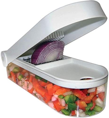 Jean-Patrique Magic Vegetable Chopper with Container - White Food Chopper with 2 Interchangeable Blades, Capture Tray, and Easy-Cleaning - Perfect for Cucumber, Salad, Tomatoes, and Onions