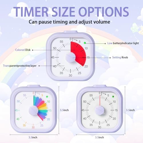Visual Timer for Kids 60 Minute Countdown Timer Silent Operation for Classroom Study Office Kitchen Kids Timer Teaching (Purple)