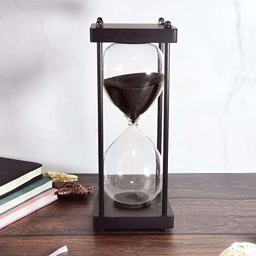 SAMLONG Large Hourglass Timer 60 Minute, Black Wooden Sandglass, Black