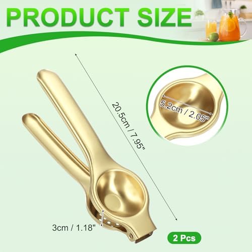 uxcell 2Pcs Metal Lemon Squeezer, Stainless Steel Citrus Fruit Juicer Handheld Lemon Juicer Squeezer Manual Press Professional Hand Kitchen Tool for Lemon Citrus Juicing, Yellow