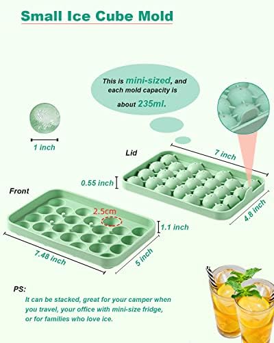Silicone Ice Cube Molds 2 Pack, Round Ice Cube Tray Silicone with Lid, Flexible 25-Cavity Easy Release Ice Trays for Freezer, DIY Homemade Ice Cubes for Cocktail, Whiskey, Juice, BPA Free