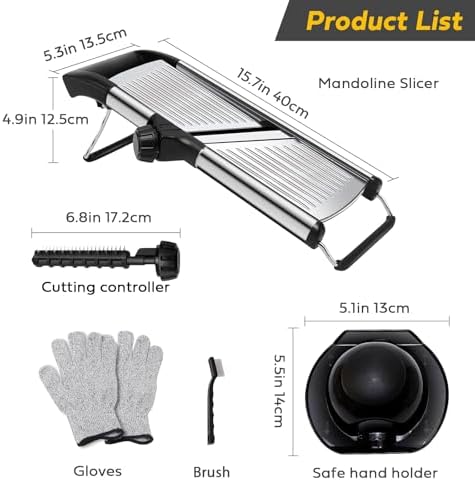 Mandoline Slicer for Kitchen, Stainless Steel adjustable Mandoline slicer